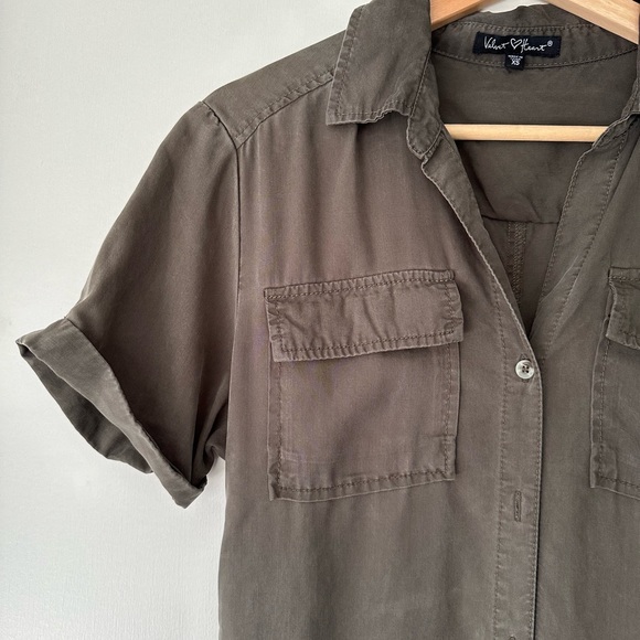 Olive Green Maxi Shirt Dress with Side Slits - Picture 2 of 7